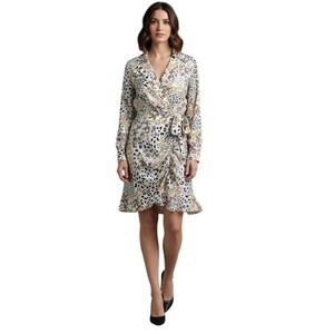 Rachel Rachel Roy Floral Leopard White Front tie shirt dress w/Slip - Small